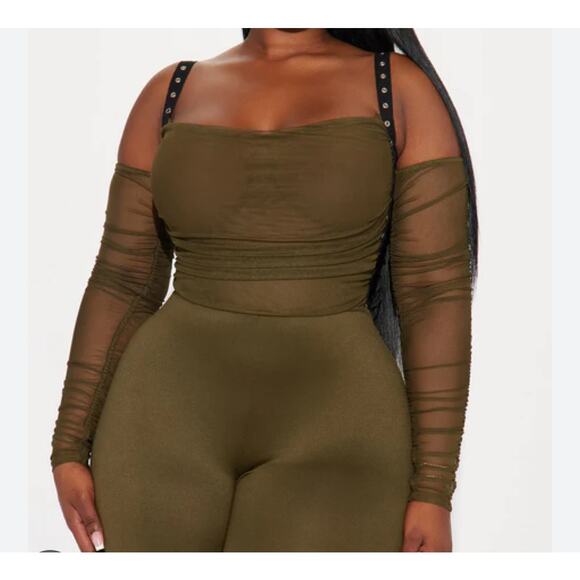 NWT Fashion Nova olive never blend in mesh jumpsuit plus size 1X - Picture 1 of 8